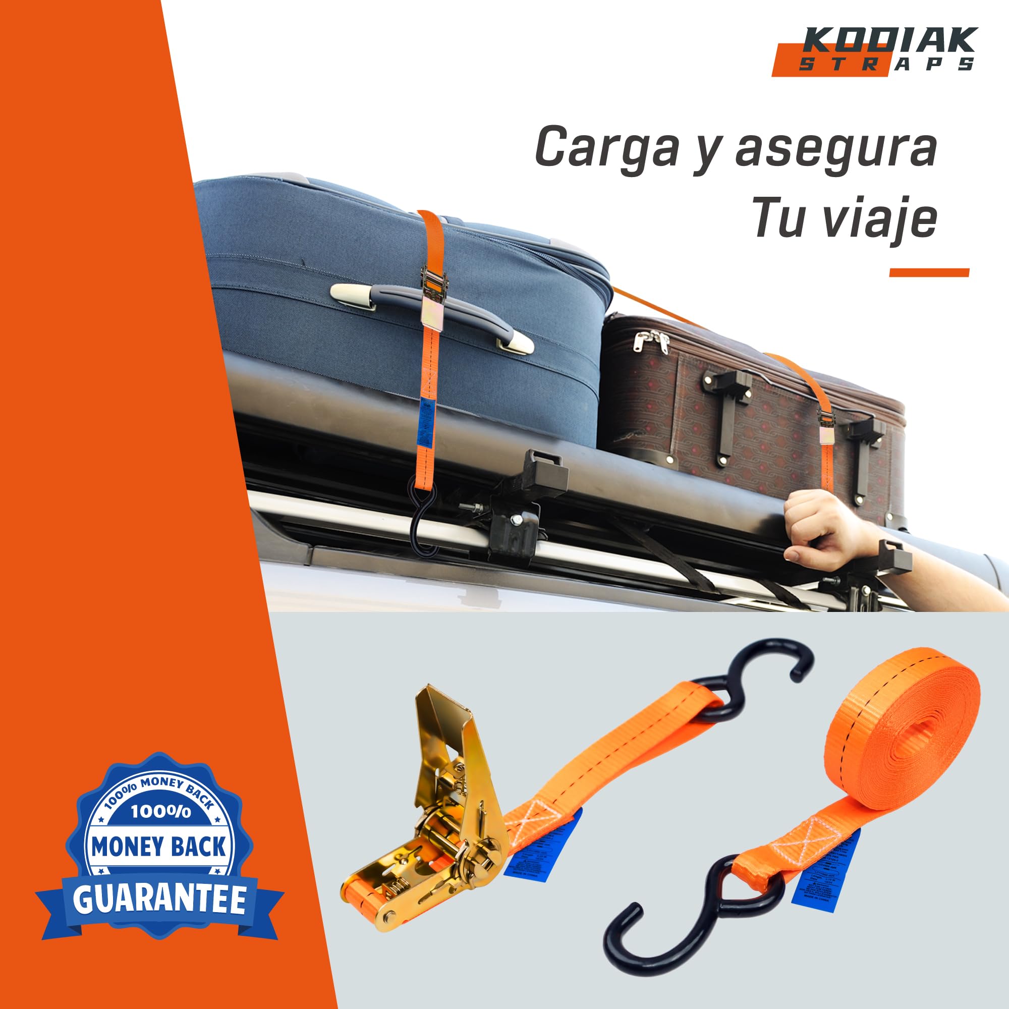 10 Correas Trinquete Gancho S 4m 25mm 800kg TÜV/GS Carga Segura