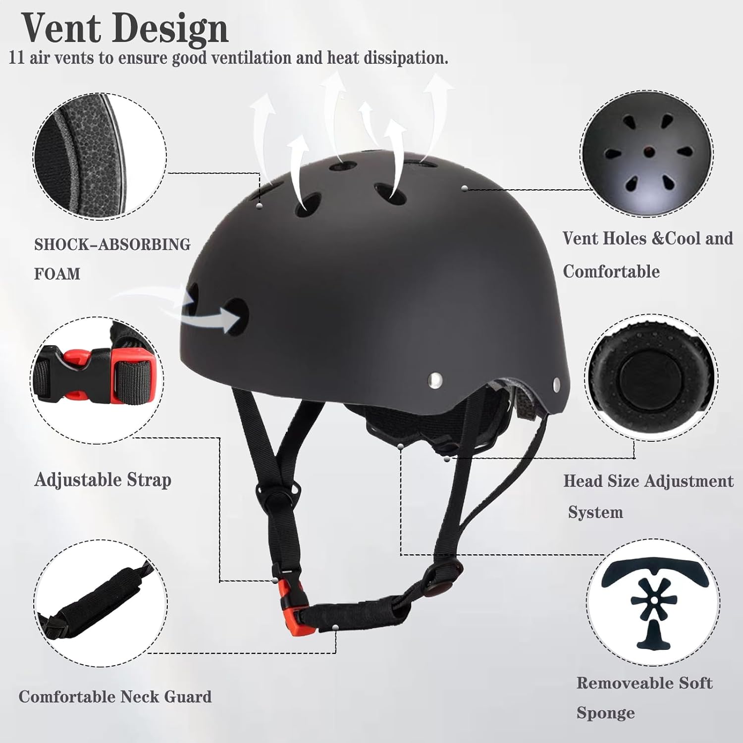FOOKCIAN Kids Helmet,Toddler Skateboard Helmets for Ages 2-3-5-8-14 Years Boys Girls with Knee and Elbow Pads Wrist Guards fit Roller Skates,Skateboarding,Skating Scooter Adjustable Kids Helmet