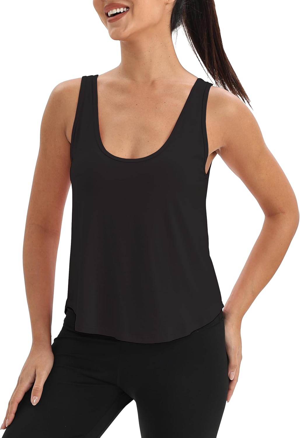 Mippo Workout Tops for Women Cropped Sleeveless Tank Tops Scoop Neck Athletic Yoga Gym Shirts Loose Fit