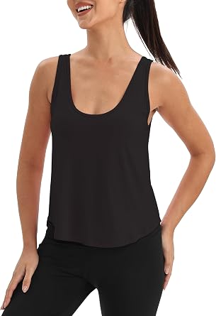 Mippo Workout Tops for Women Cropped Sleeveless Tank Tops Scoop Neck Athletic Yoga Gym Shirts Loose Fit