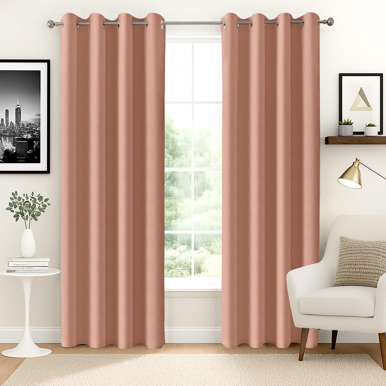Homestan 70% Blackout Door Curtains 8 Feet Long Set of 2, Room Darkening Parda with Grommet Design for Home Decor (8x4 Feet, Peach)