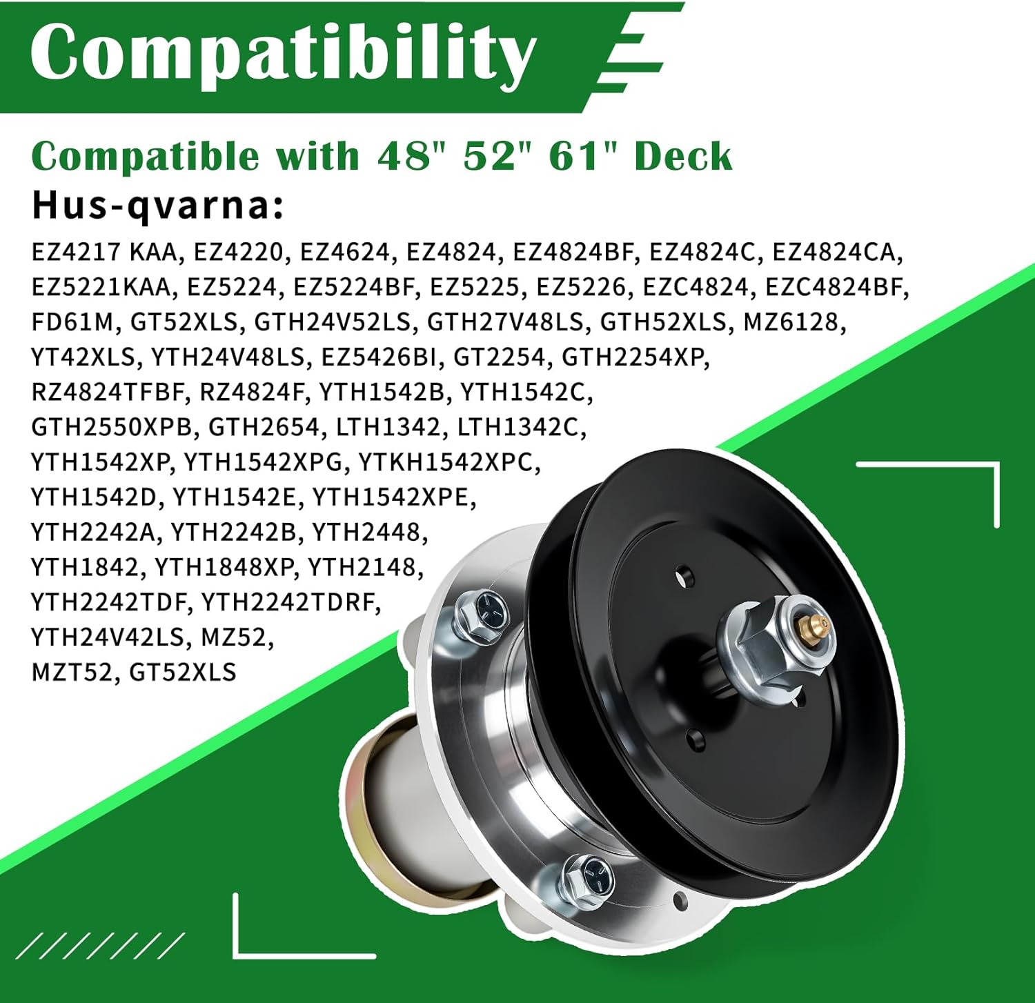 539112170 Spindle Assembly with 532173436 153535 Pulley for 48" 52" 61" Deck, Compatible with Hu-sqvarna EZ4824 EZ4824BF RZ4824 EZ5221 EZ5224 MZ52 MZ6128 Lawn Mower, 3 Pack
