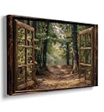 Generic Window view Forest tree wall Art walkway Forest Window wall Painting Forest landscape canvas printing retro oil painting Modern living room office home decoration 24x36 poster frame wall art
