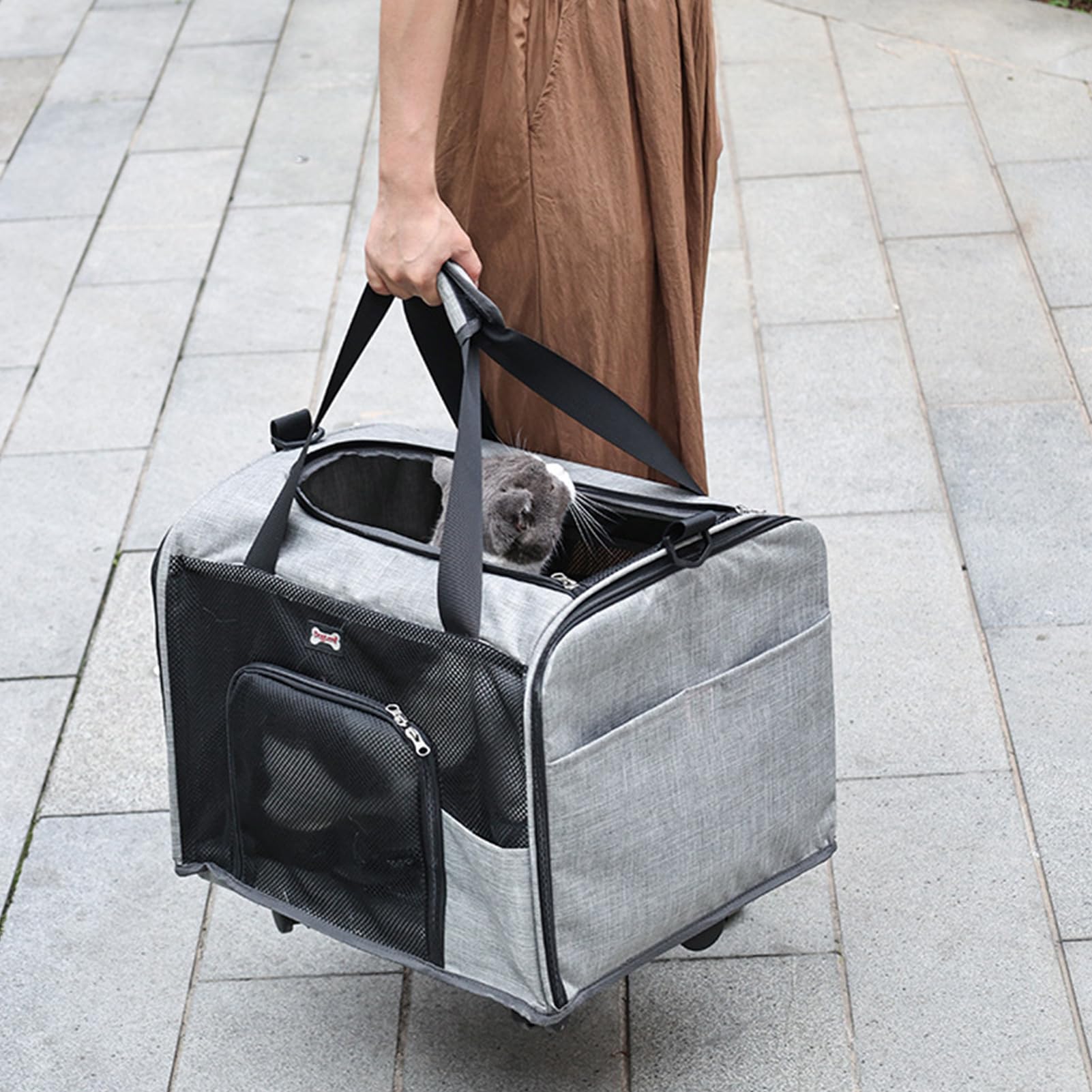 Rollbare Transportbox für Katzen mit Rollen & atmungsaktivem Design - Tiertransporter für kleine Hunde & große Katzen | Tragbare Schultertasche für Reisen | Mesh-Design und große Kapazität