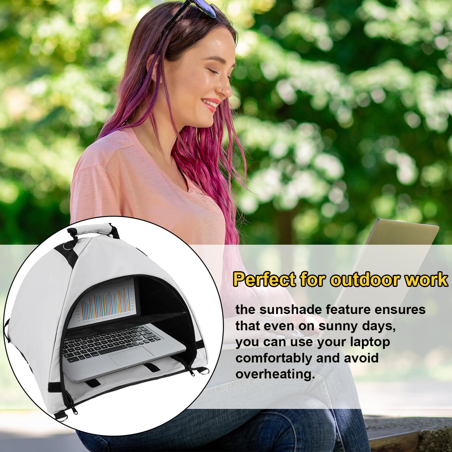 Laptop Tent, Portable Laptop Sun Shade Waterproof Fabric Computer Privacy Screen Hood for Working Outside Glare Shield & Heat Reflective Awning Convertible Tote for Outdoor