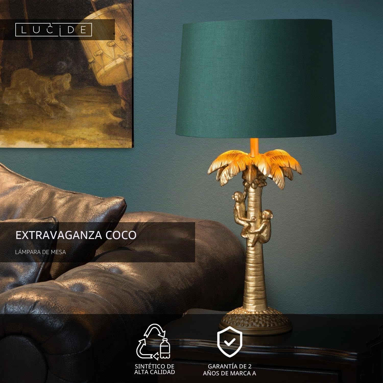 LUCIDE EXTRAVAGANZA COCONUT - Lámpara de mesa - Ø 30,5 cm - 1xE27 - Oro mate/Latón