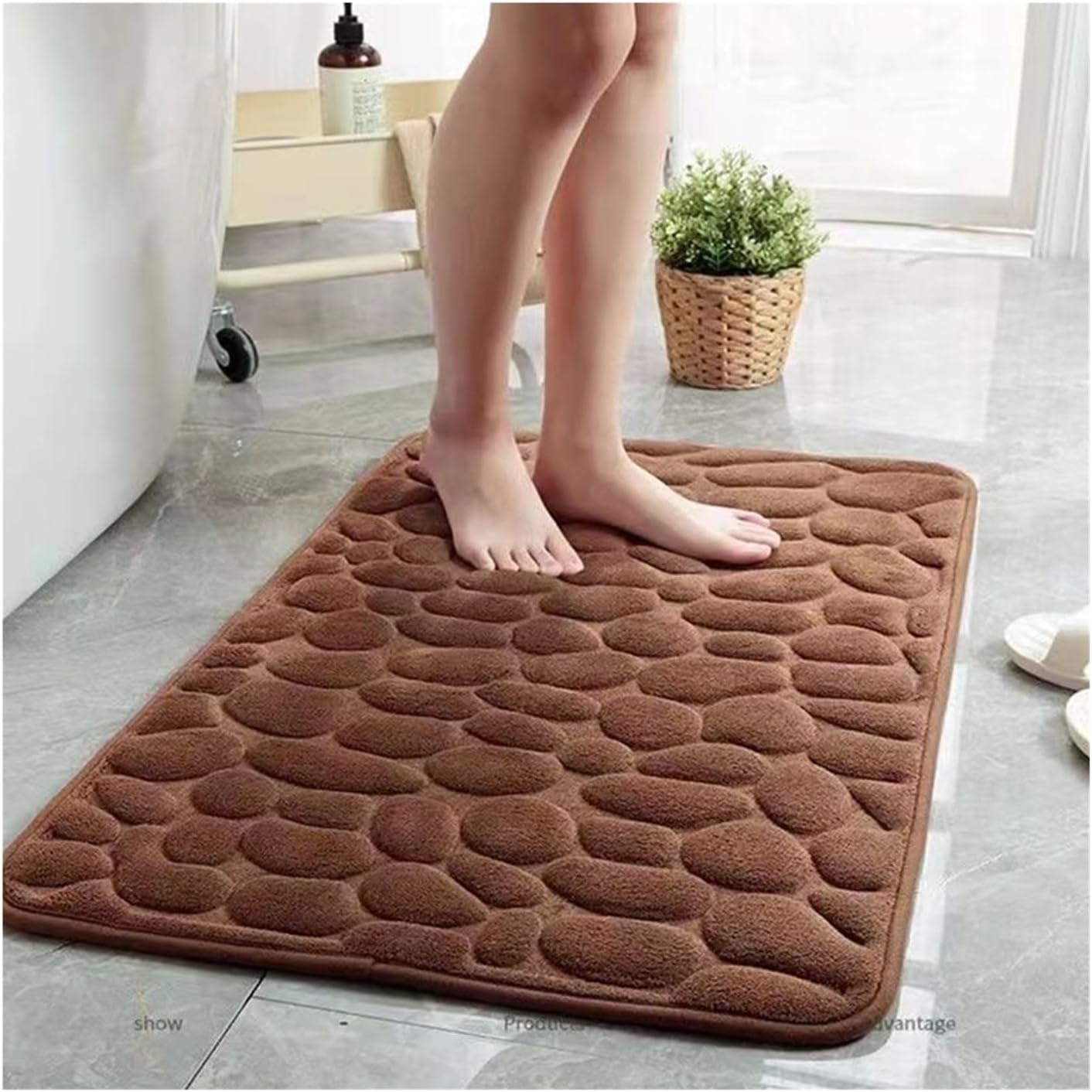 3D Non Slip Bathroom Mat Bath Mats Absorbent Doormat Carpet Cobblestone Embossed Door Floor Mats Machine Washable Quick Drying(Coffee,Medium)