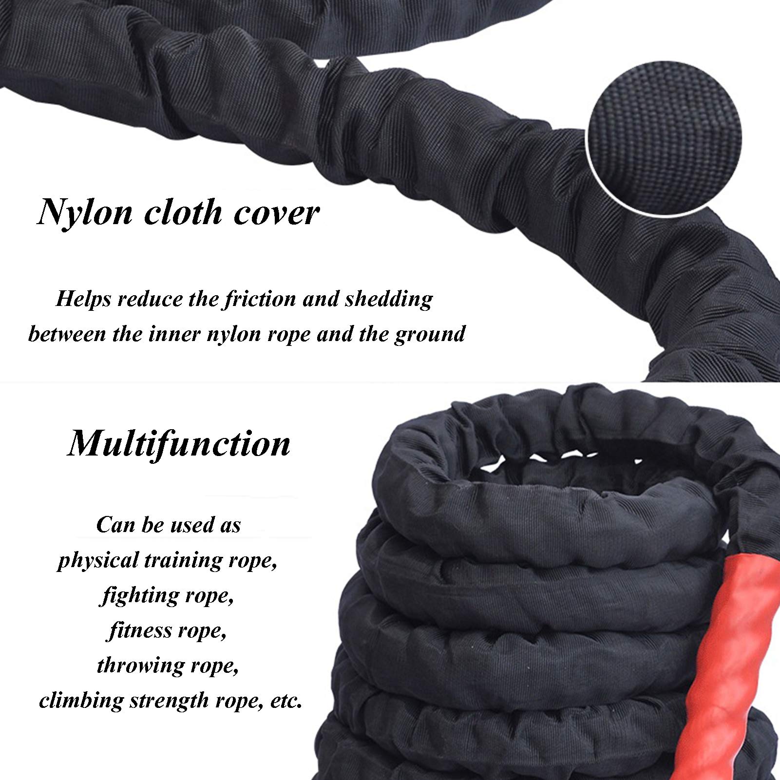 Corde De Bataille Fitness 12m X 38mm - Marque Smart Outdoors, Noire, Entraînement Intensif Gym/bootcamp