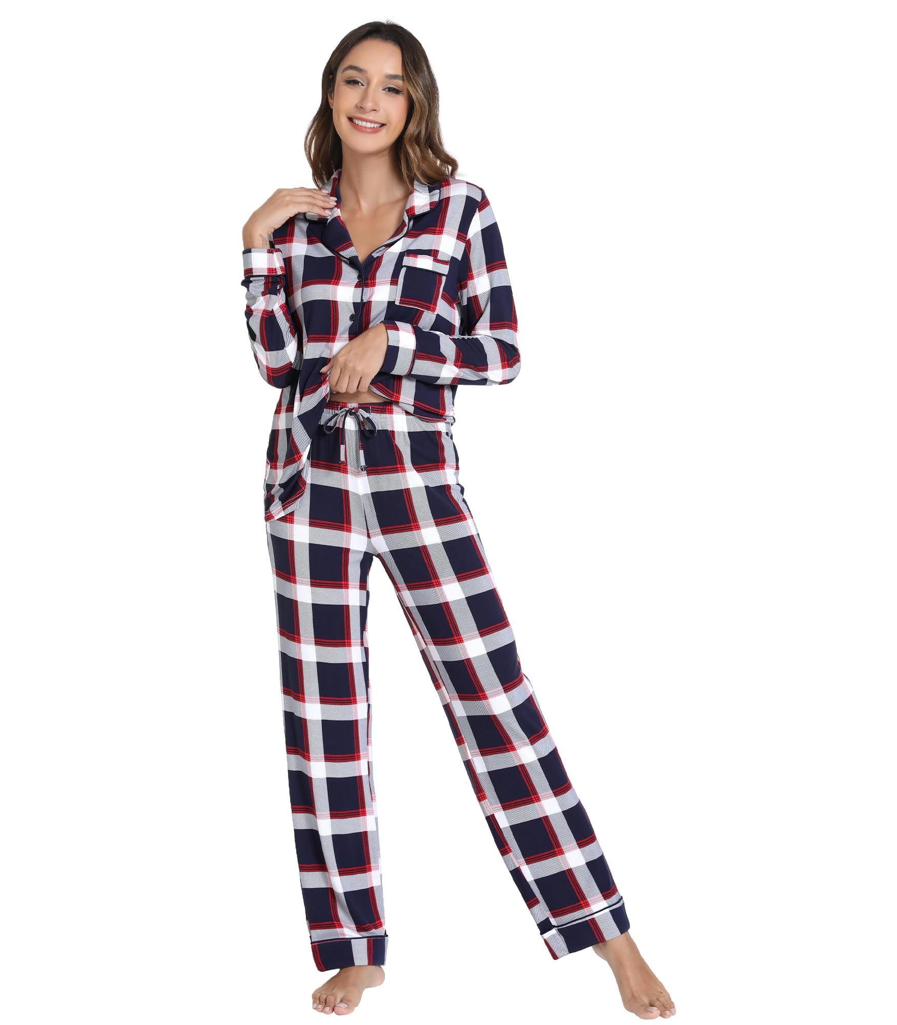 WiWi Viscose from Bamboo Women's Pajamas Set Super Soft Button Down Top and Pants Sleepwear Cooling Pjs S-3X