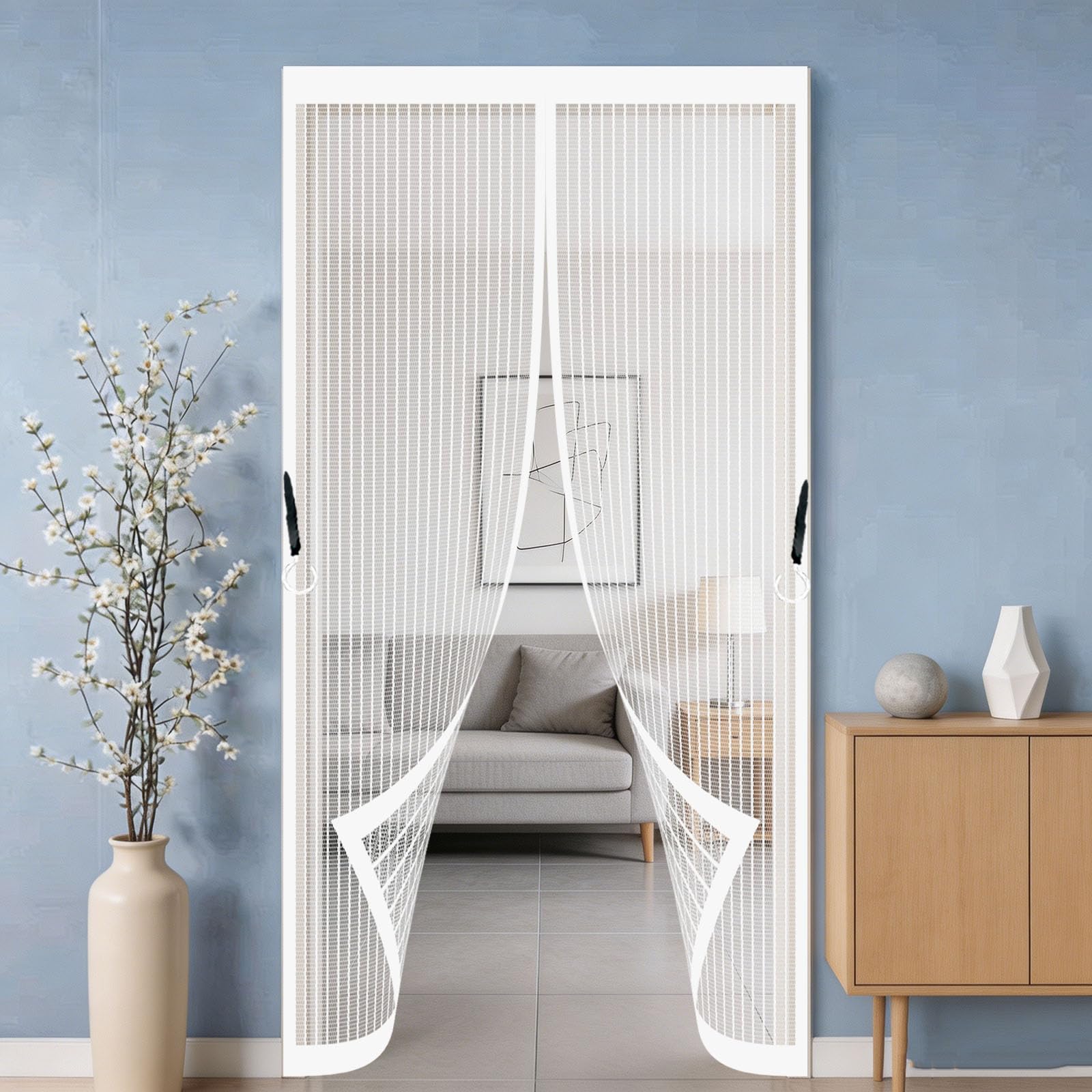 Magnetic Fly Screen Door 134 x 75 cm No-Drill Easy Installation Automatically Closes Powerful Magnets Reinforced Patio Door Net for Bedroom Pet Friendly Living Room, White
