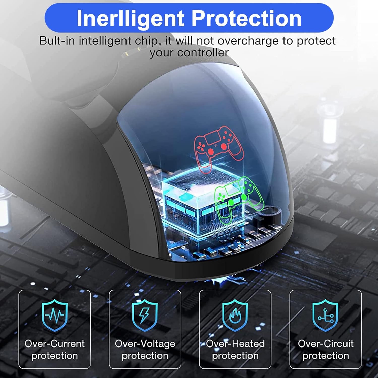 Controller Charger Dock Station for PS4 Controller Charger Station for PS4, PS4 Pro Slim Remote Charging Station with Fast-Charging Port, Replacement for PS4 Controller Charger