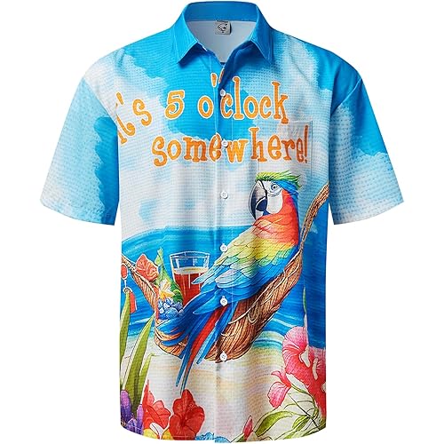 Hardaddy Men's Summer Hawaiian Shirts Funny Performence Printed Button Down Casual Bowling Shirt