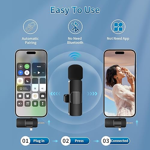 Micrófono para iPhone 3 en 1 Mini micrófono inalámbrico Lavalier Micrófonos USB C Lapel Mic Clip en Mic para iPhone, iPad, Android, cámara para