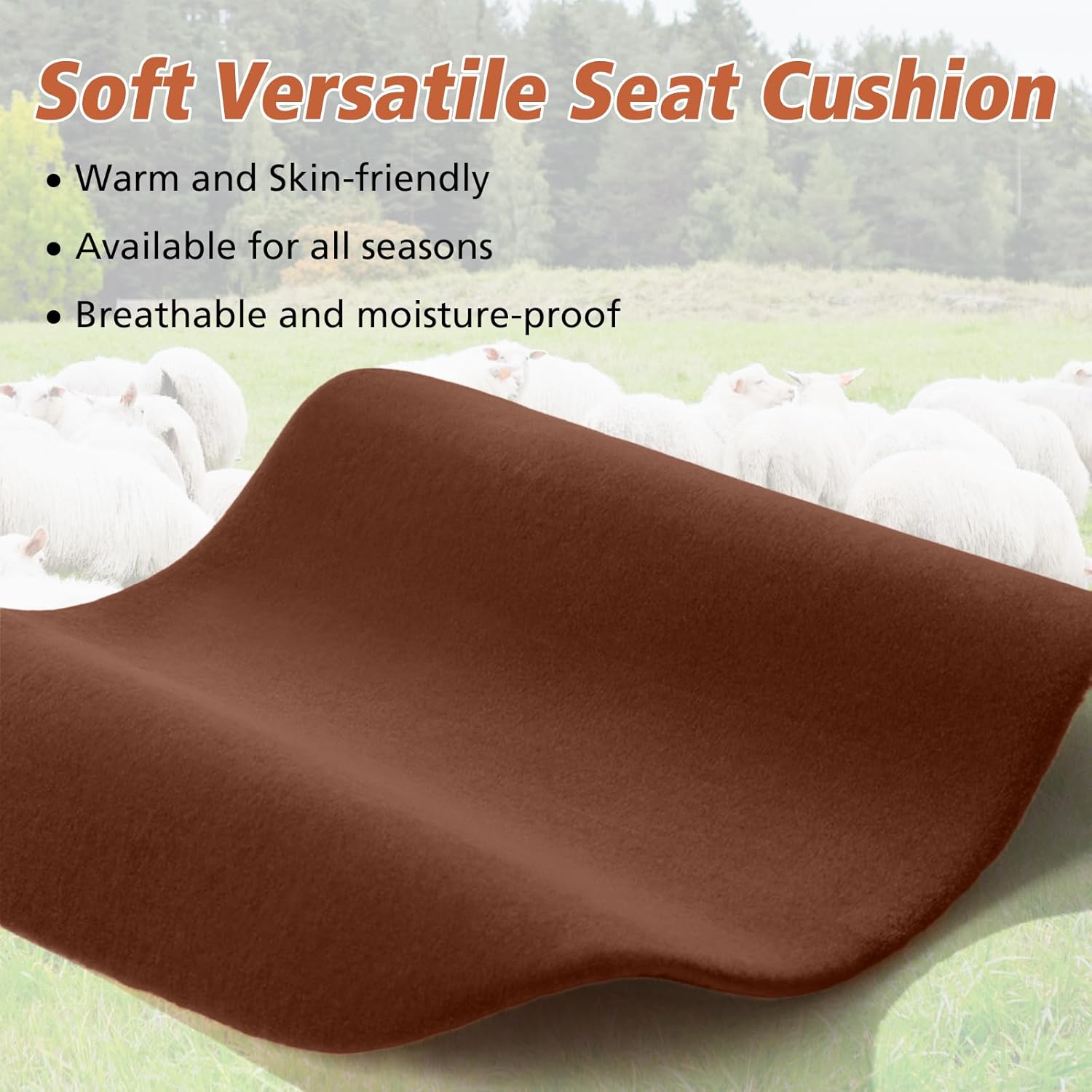 Genuine Wool Car Seat Cushion 20 Inch, 11mm Short Pile Seat Pad with Non-Slip TPE Backing for Cars, SUVs, Trucks and Office Chairs, Brown