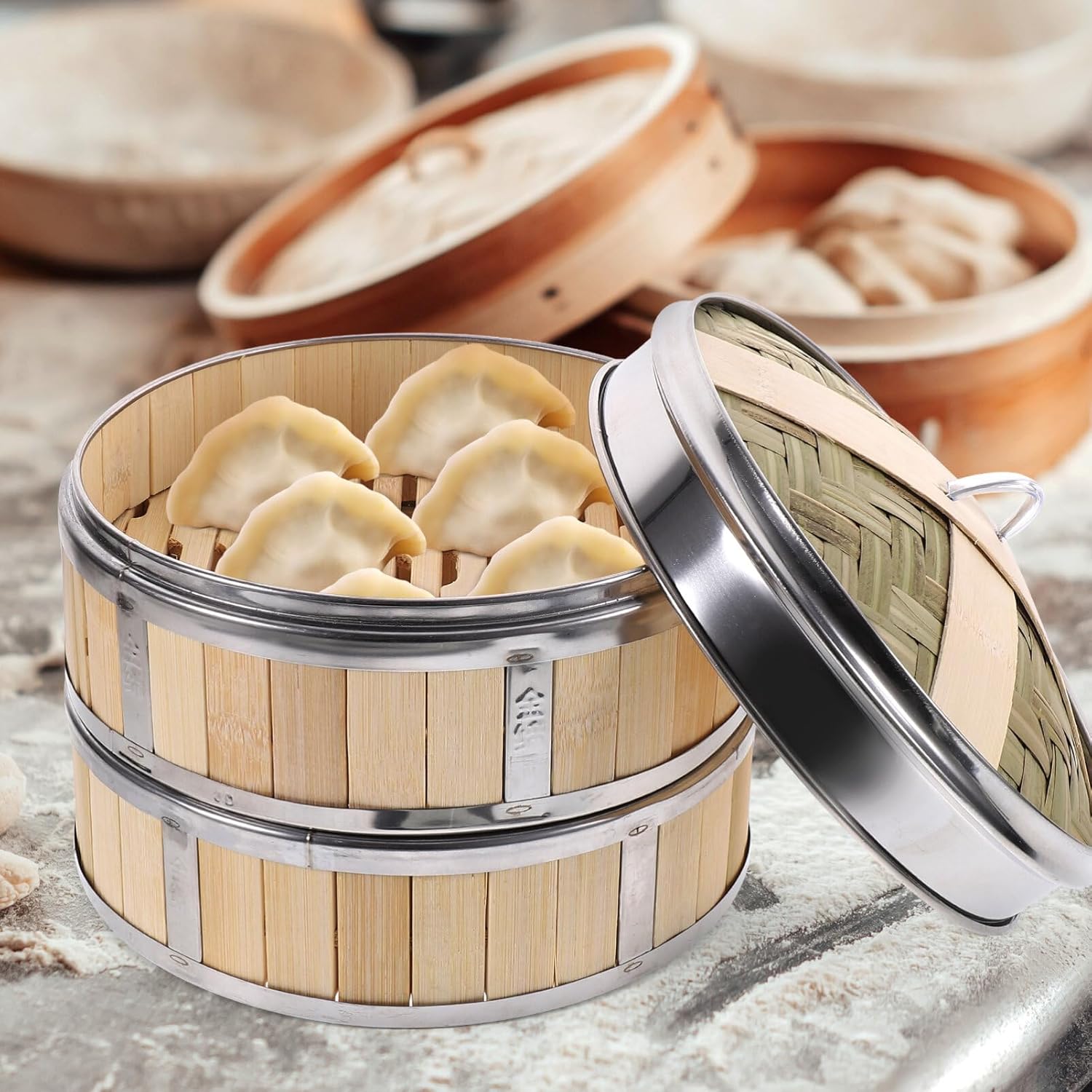 BESTonZON Stainless Steel Steamer Food Steamer for Cooking Steam Cookware Heat-Resistant Multi-Function Random Style