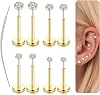 LOLIAS 14K Gold Plated Threadless Nose Studs CZ Nose Rings for Women Men 316L Surgical Steel Labret Studs Lip Rings Push in Flat Back Stud Earrings CZ Nose Nostril Tragus Helix Piercing Jewelry Hypoallergenic 20G 18G 16G