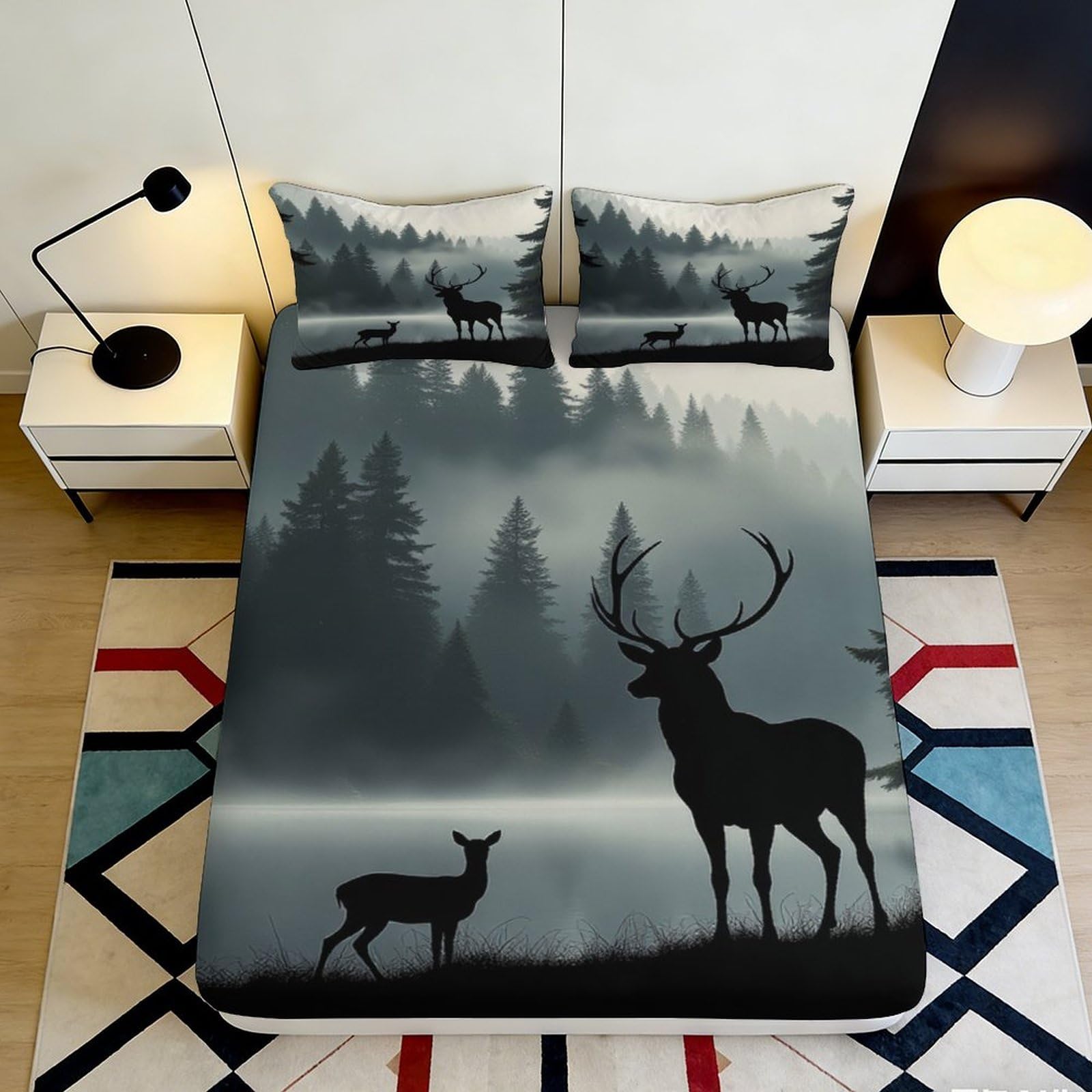 Pnayamiorkfel Style-10 3D Printed Forest Deer Fitted Sheet Microfiber Soft Bed Cover For Bedroom Guest Room Mattress Decor 90X200x25cm
