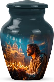 Jesus Christ Funeral Urns for Adult Male & Female Ashes - Blue Mini Urns for Human Ashes Adult - Keepsake Cremation Urn for Men & Women - Memorial Tiny Urn (3 Inch)
