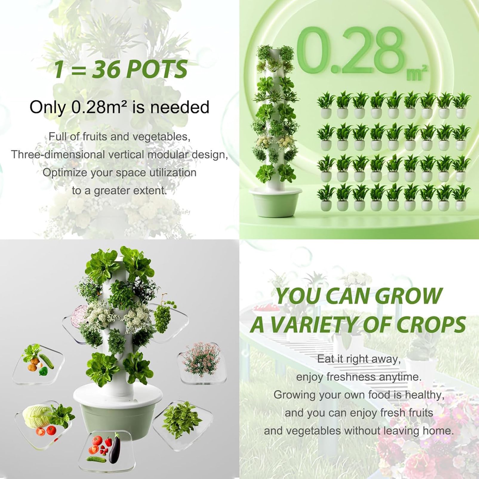Kit de sistema de cultivo hidropónico, torre vertical con circulación automática de agua, uso en interiores y exteriores, 4 luces LED y temporizador, 9 capas para verduras y frutas