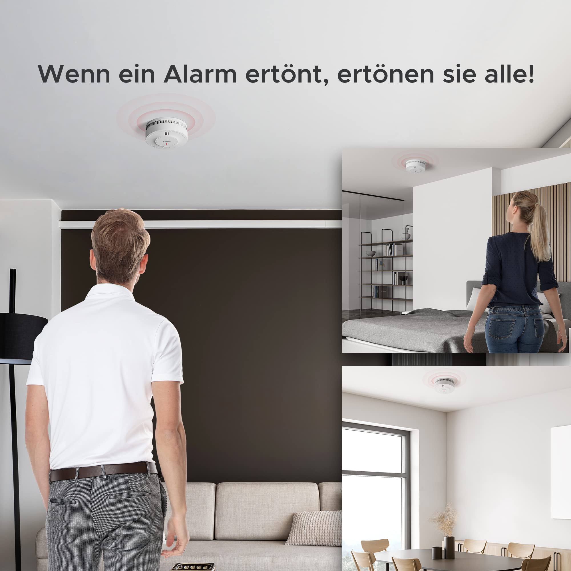 X-Sense Vernetzter Rauchmelder mit 10 Jahre Batterie, Feuermelder mit Stummschaltung, entspricht EN 14604 Standard, SD19-W, 6er Set