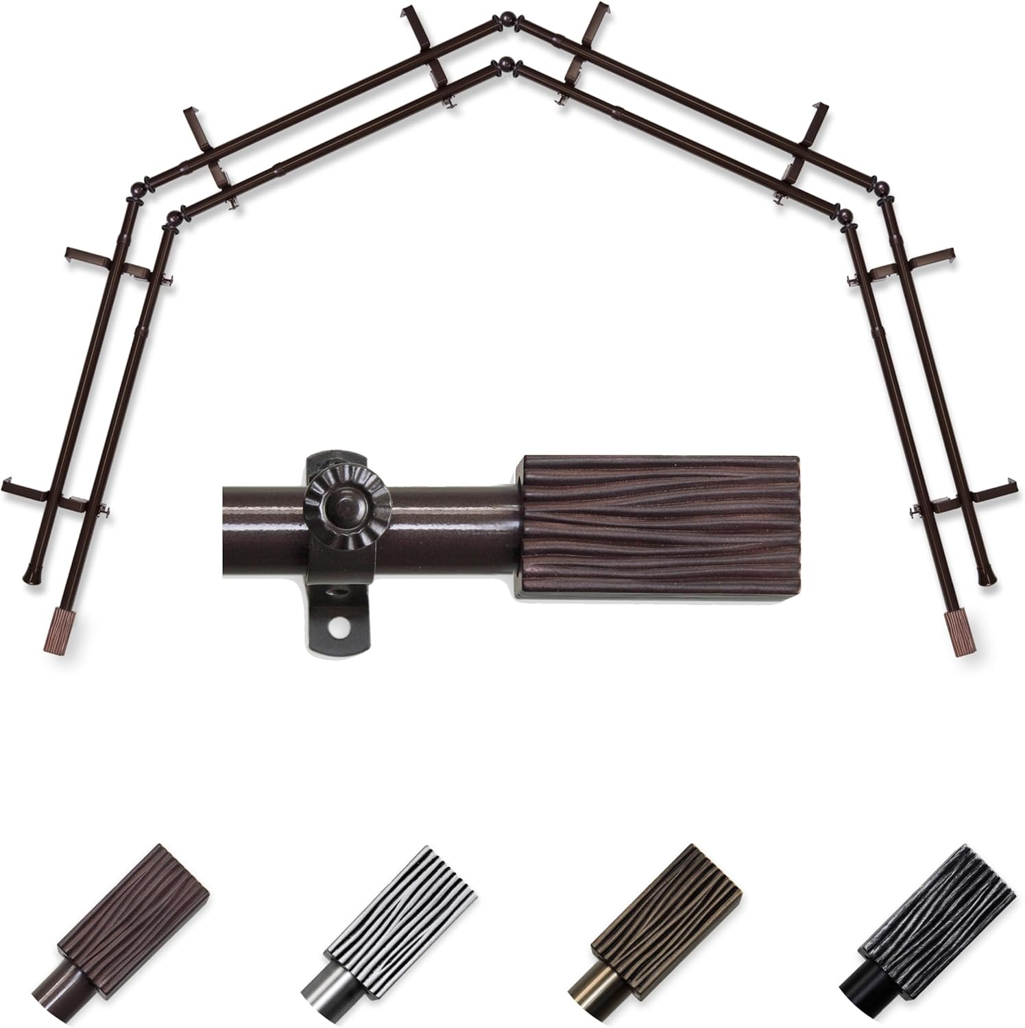 A&F Rod Décor - Oak 13/16" 4-Sided Double Bay Window Curtain Rod - Antique Brass
