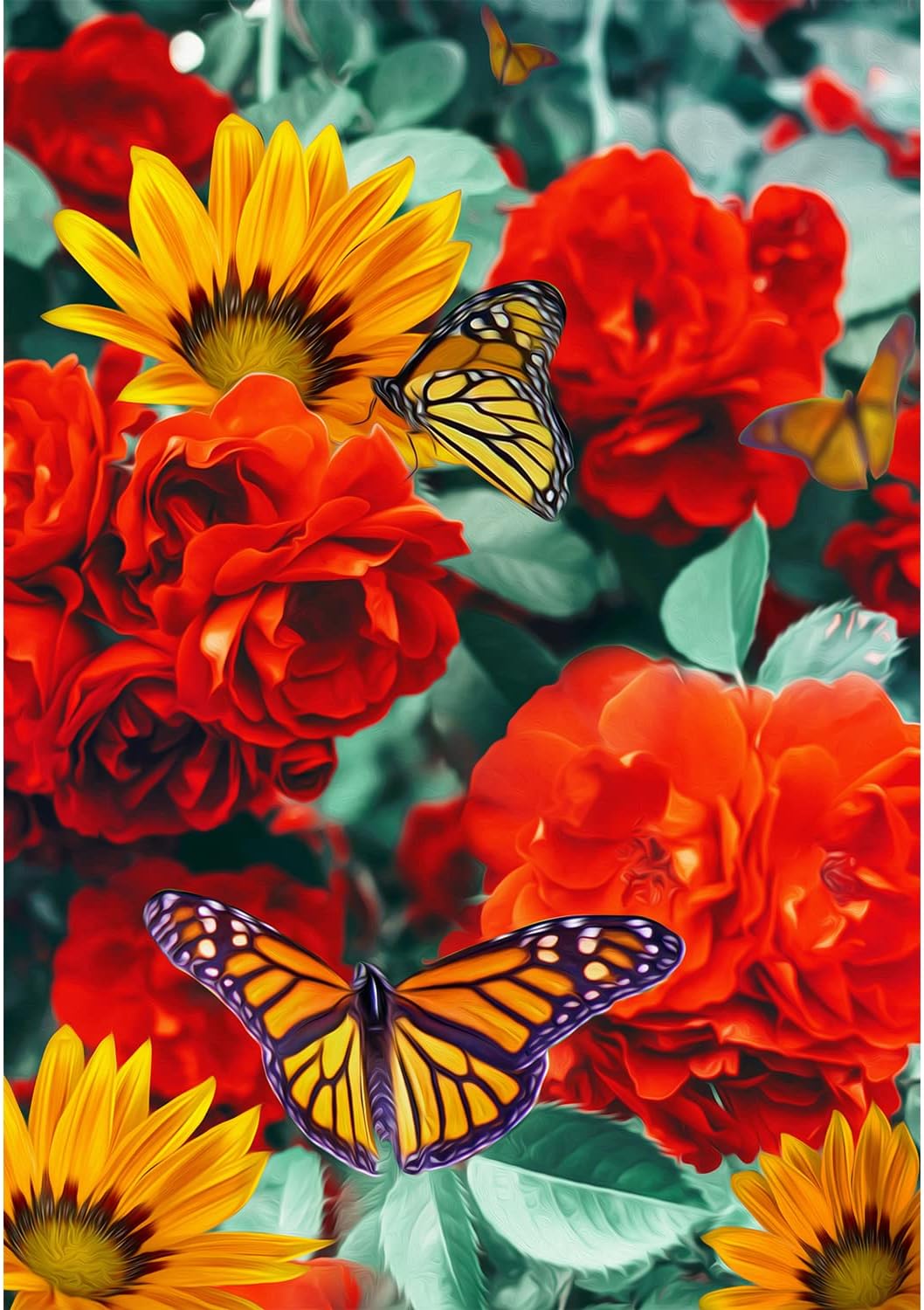 America Forever Spring Butterfly House Flag 28 x 40 inches Double Sided Welcome Summer, Flowers, Rose, Sunflower - Seasonal Yard Lawn Outdoor Decorative Floral Flag