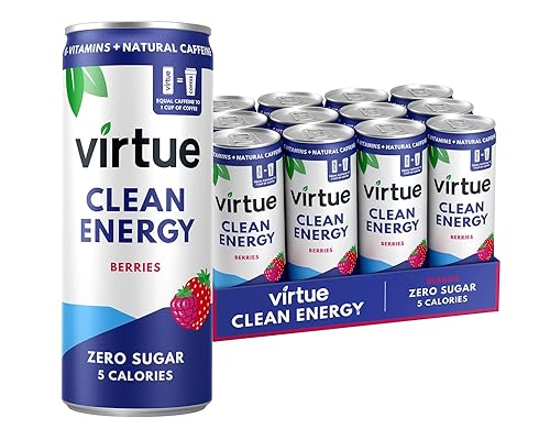 Virtue Clean Energy, Berries - Bebida energética natural, sin azúcar, cero calorías, 8.4 onzas (paquete de 12)