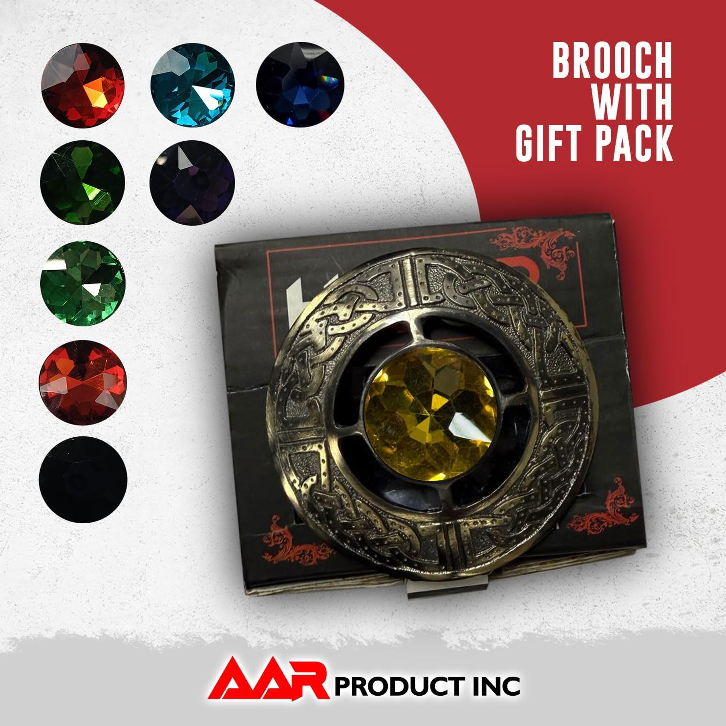 AAR Men's Kilt Brooch Pin Stones Scottish Fly Plaid Celtic Antique Plated Norse Vintage Jewelry - Image 5