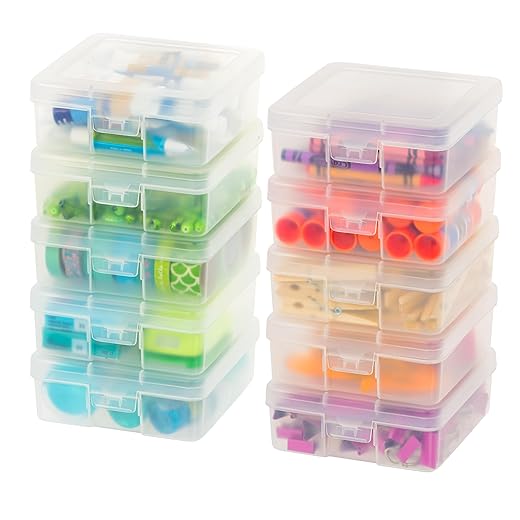 IRIS USA 10Pack Small Plastic Hobby Art Craft Supply Organizer Storage Containers with Latching Lid