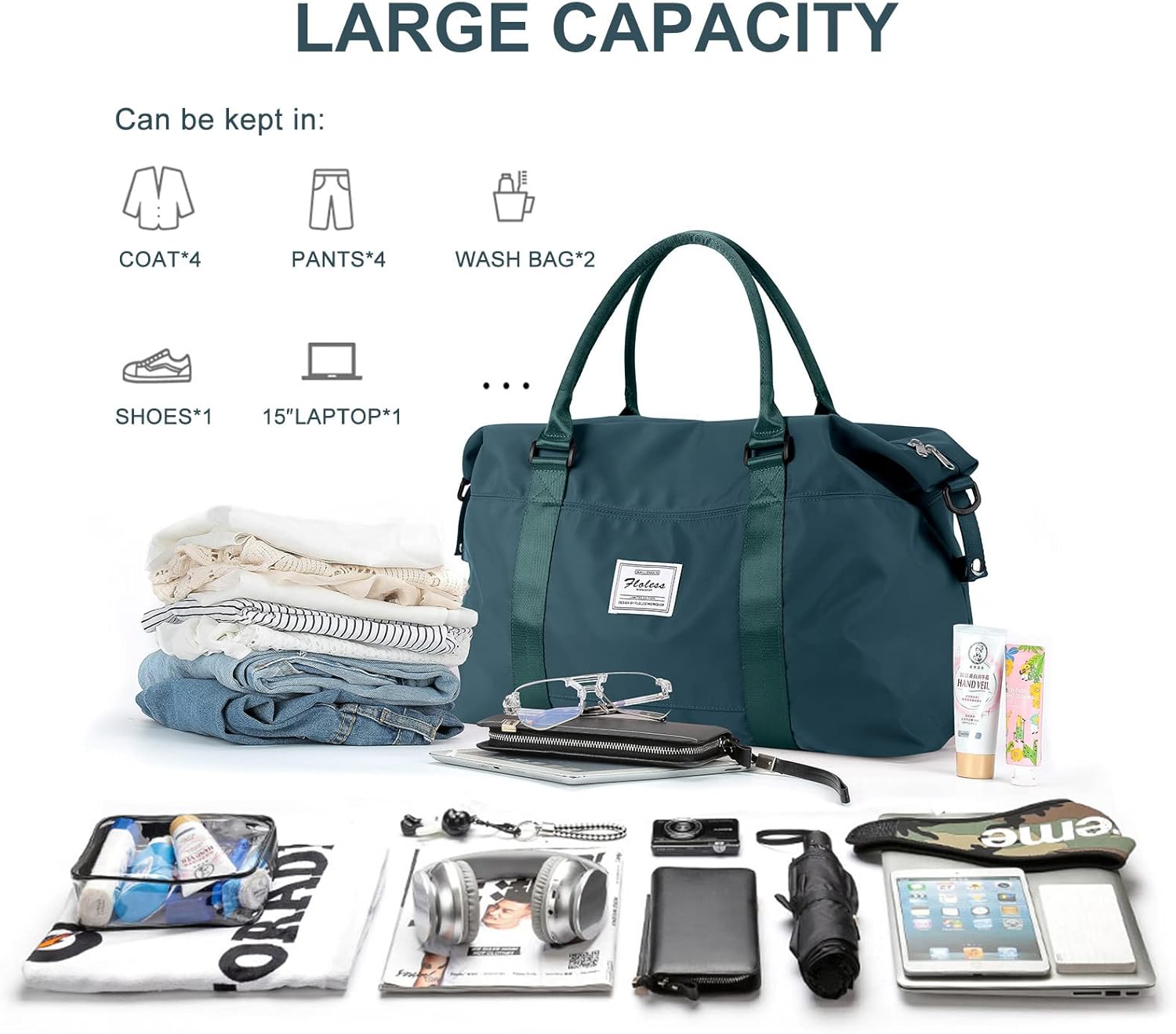 Womens travel bags, weekender carry on for women, sports Gym Bag, workout duffel bag, overnight shoulder Bag fit 15.6 inch Laptop (Large, Peacock Blue) - Image 3