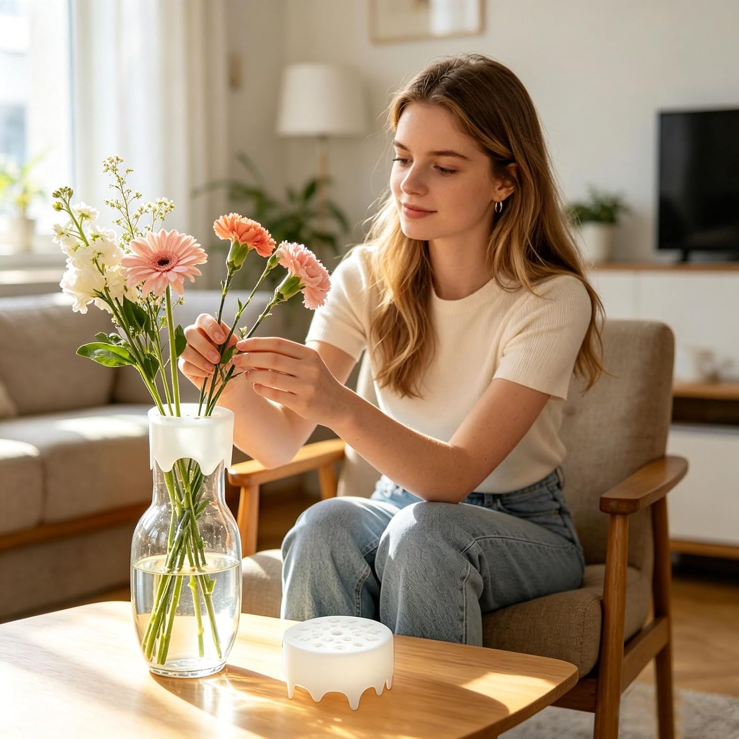 Silicone Blossom Grid Flower Arranger | Reuseable Blossom Grid Flower Arrangement | Flexible Floral Spiral Stem Holder for Vases for Home Restaurant Wedding Banquet Decoration Vase(Transparent,4PCS)