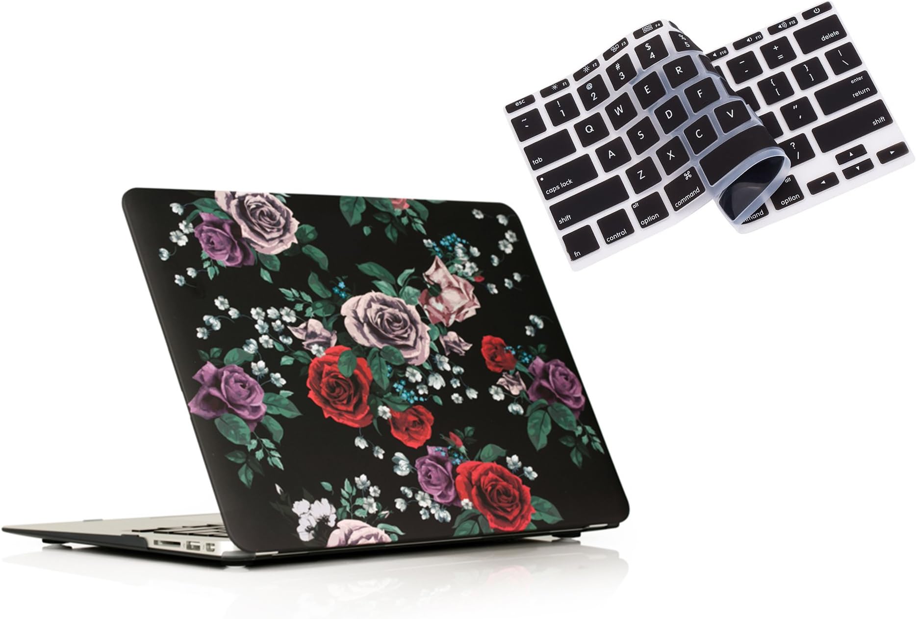 RUBAN Case for MacBook Air 13 Inch (Models: A1369 & A1466, Older Version 2010-2017 Release), Slim Snap On Hard Shell Protective Cover and Keyboard Cover, Rose Flower