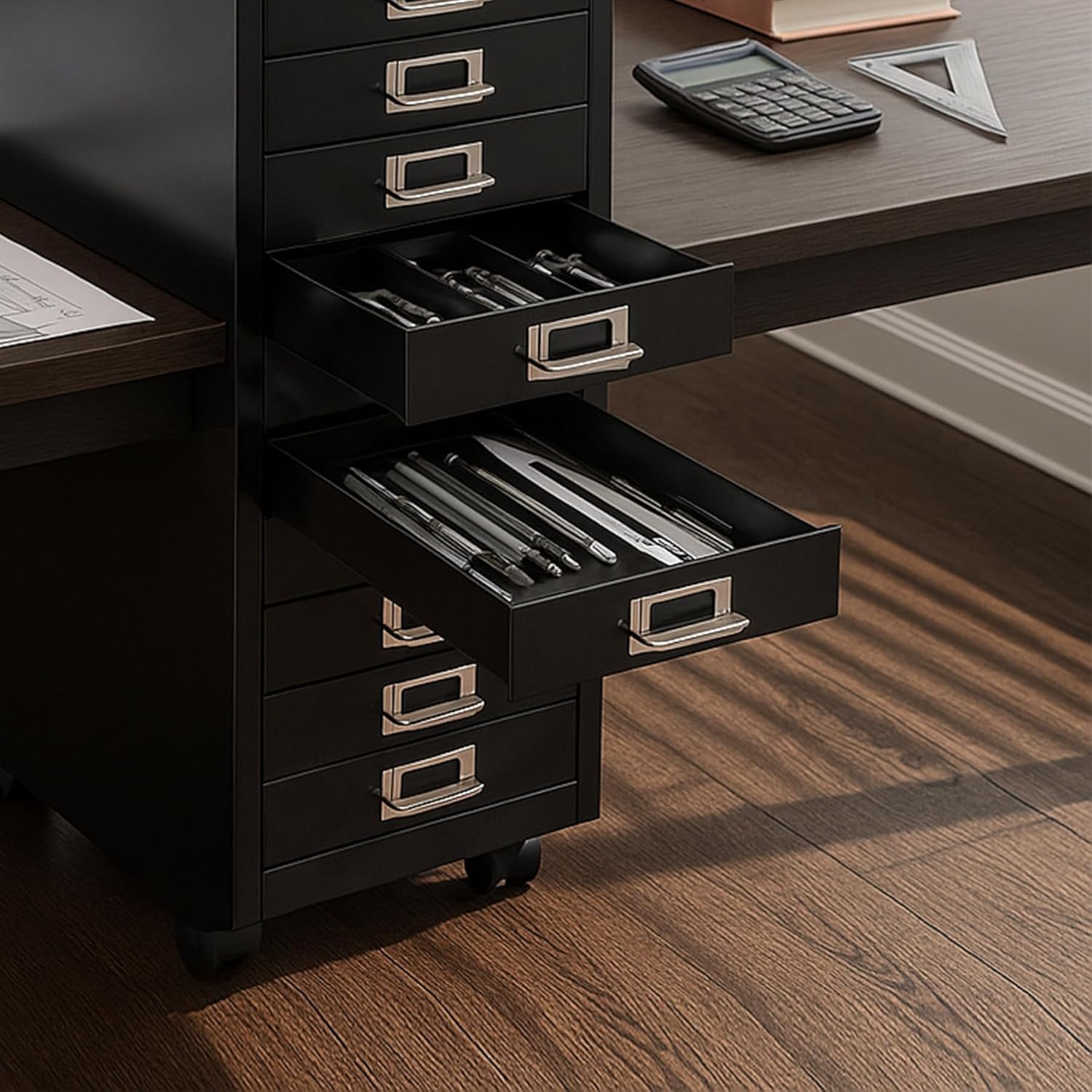 File Cabinet Mini 10 Tier Metal File Organizer Document Organizer with Wheel, Black Color, for Home Office, Office Desk File