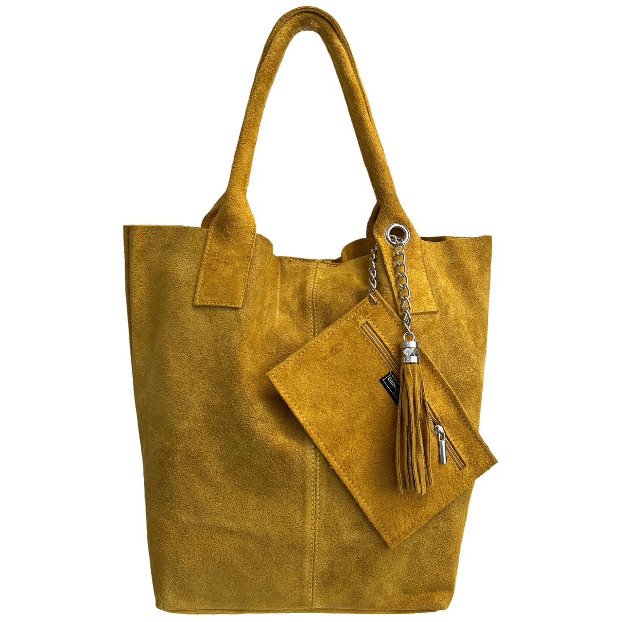 Sac shopper pour femme en daim véritable, avec étui à bijoux de la même couleur - Sac à main - Sac à bandoulière