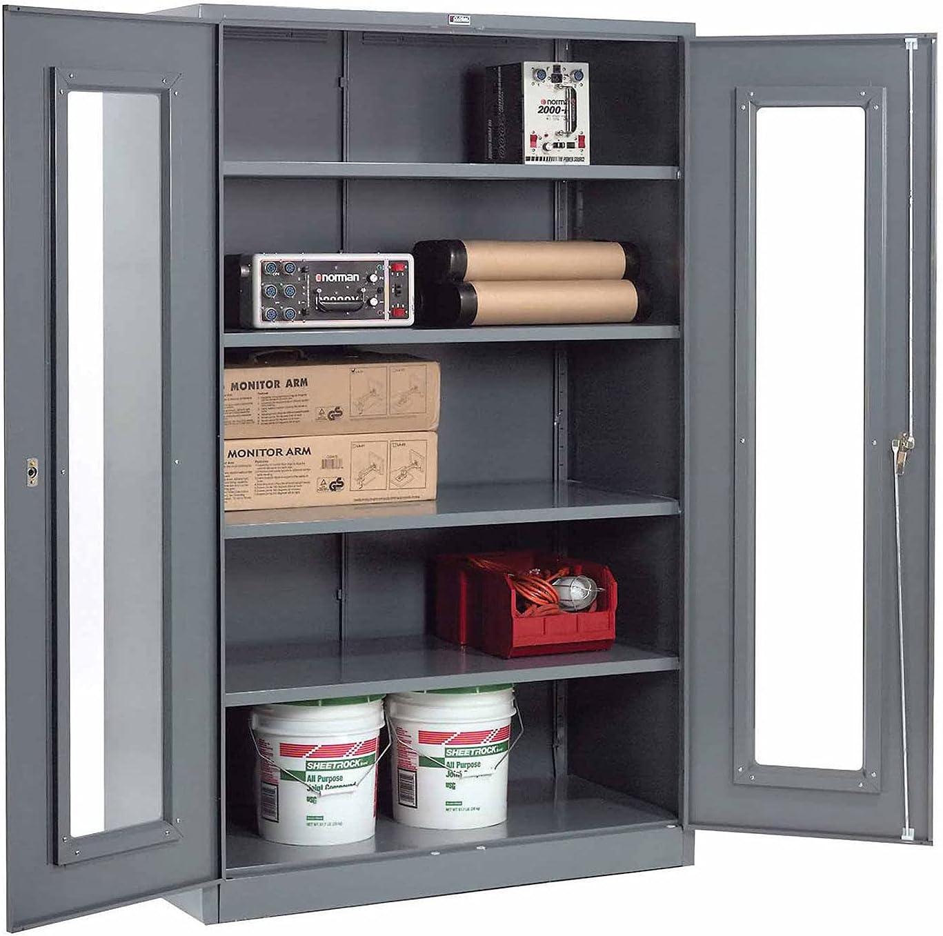 Global Industrial Clear View Storage Cabinet with Locking Handle, 4 Height Adjustable Shelves, Steel Construction, 48" W x 24" D x 78" H, Gray, Assembled