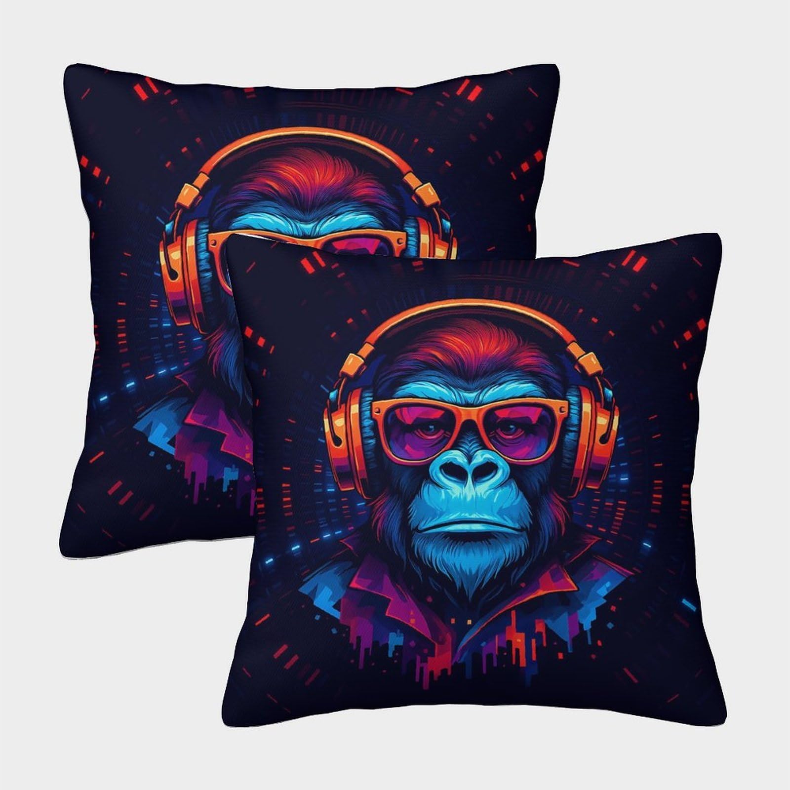QFVANSIYO Neon Style 3D Printed Pillowcase Microfiber Bedroom Bedding Decor Futuristic Music Pillow Cover for Adults Teens Home 45x45cm