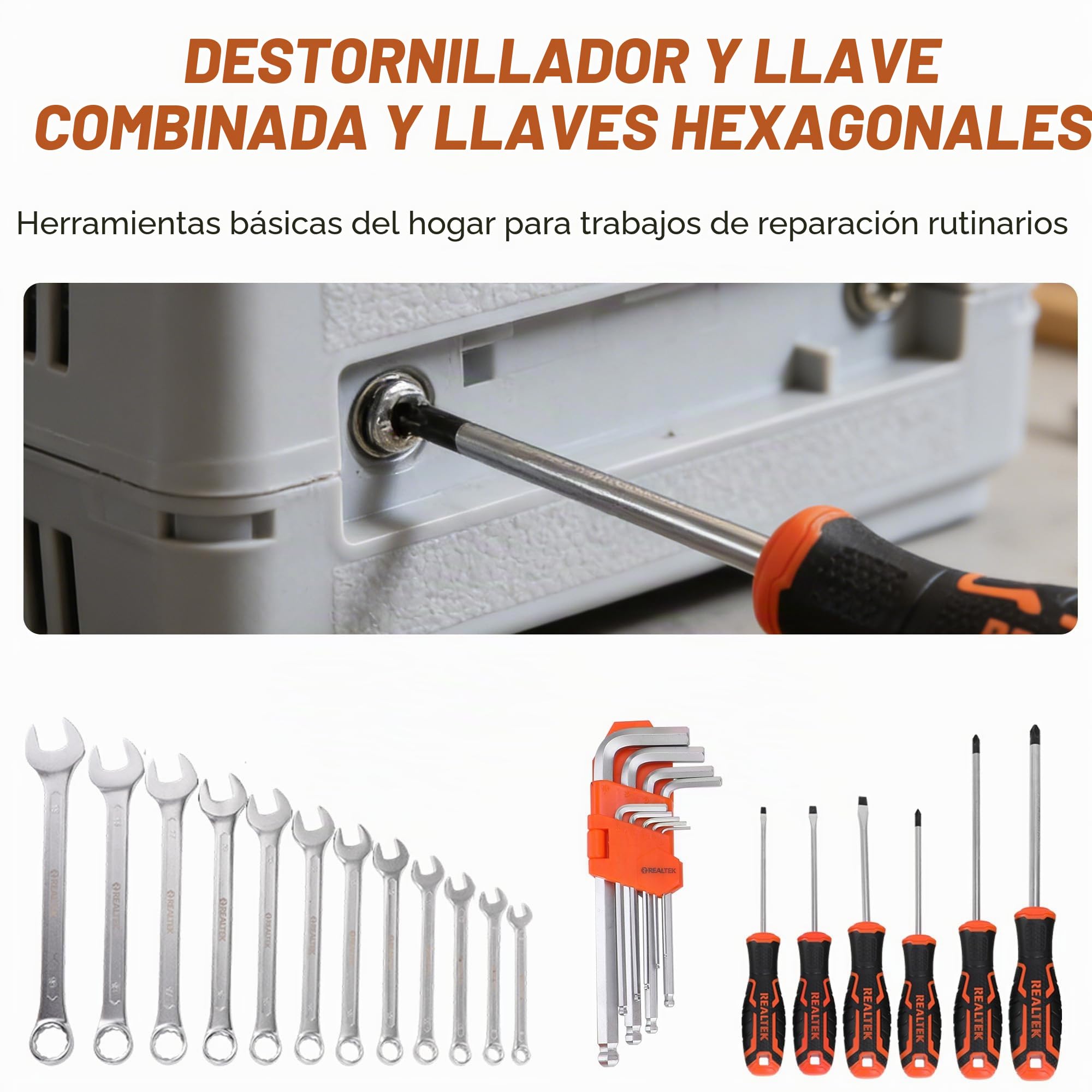 REALTEK Caja Herramientas Completa 100 Piezas Maletin Herramientas Portátil | con Juego de Llaves de Trinquete Juego, destornilladores, Alicates, para Reparaciones Domésticas y Automotrices, CR-V