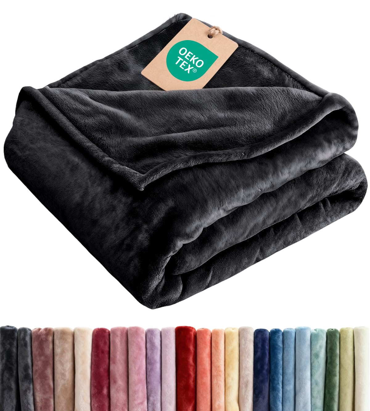 ultra soft fleece blanket queen size - flannel fleece luxury queen blanket - lightweight for couch bed chair - thick, warm and breathable - all season cozy fuzzy, anti-static microplush bedding, black
