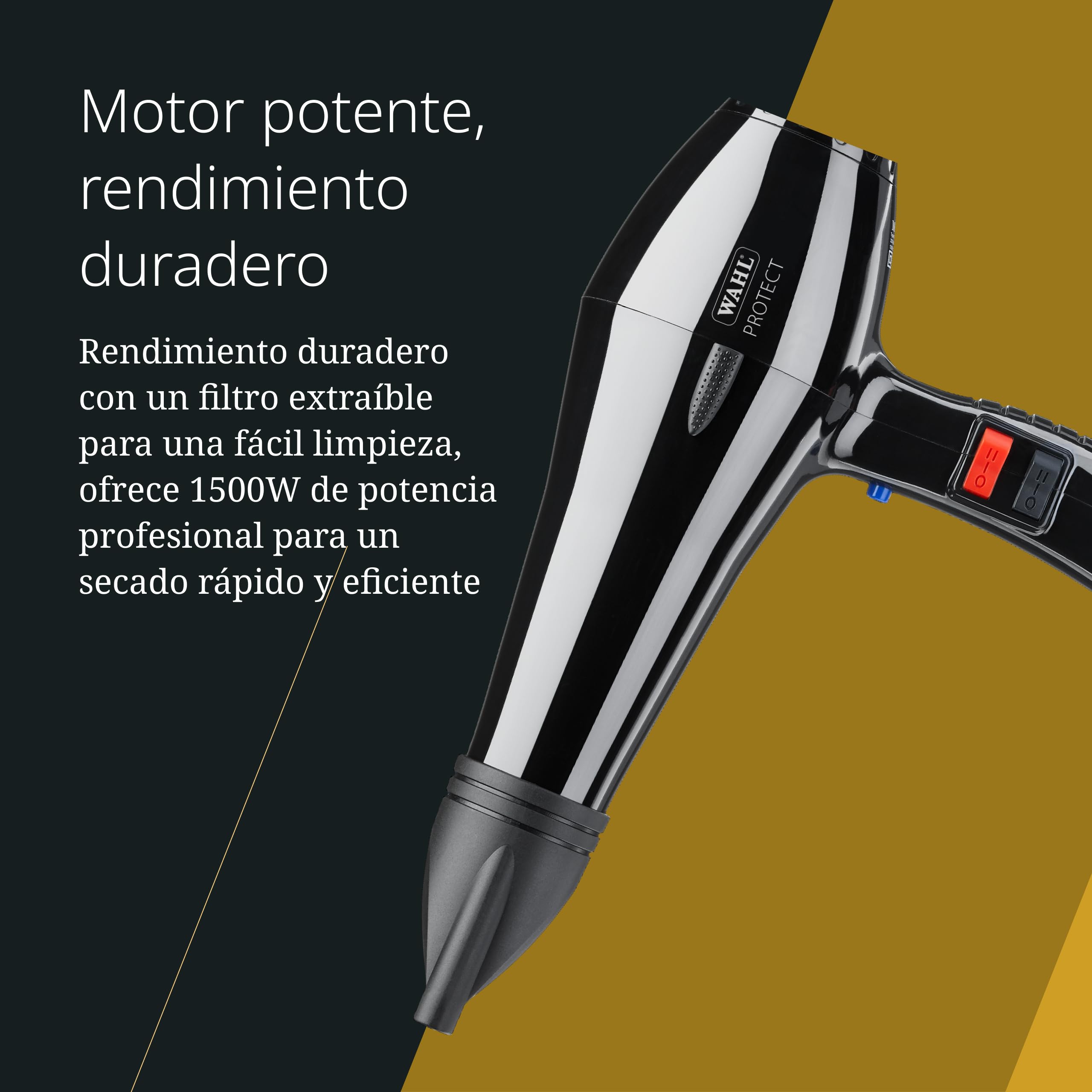 Moser Protect, Secador de Pelo Profesional Potente, 1500 W | Secador 1500 W, Motor de CA de Larga Duración, Cerámica-Turmalina, 2 Velocidades y 3 Niveles de Calor, Filtro Extraíble