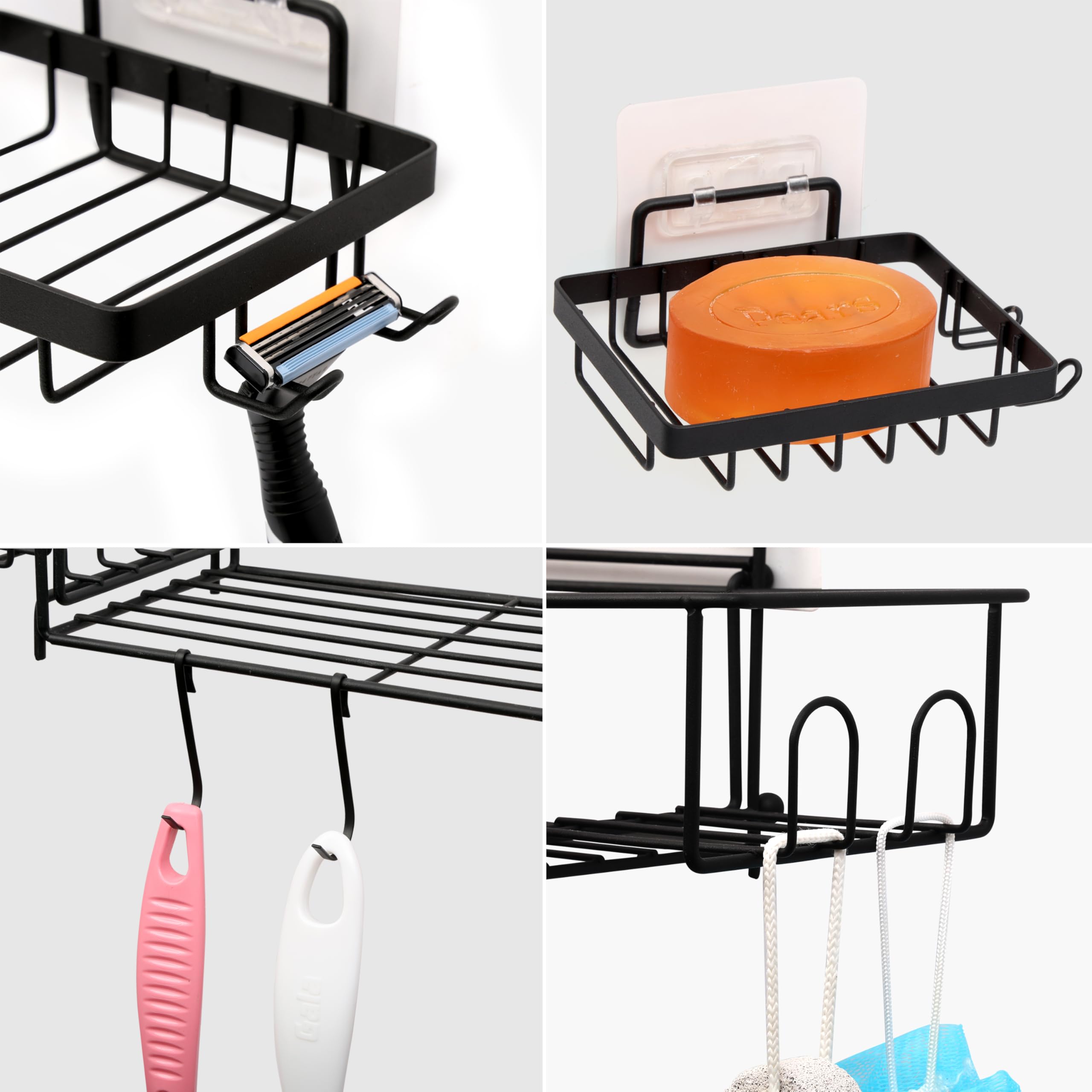 BELLE VOUS 2 Mensole Doccia - Porta Oggetti Bagno Shampoo - Dimensioni Mensola Adesiva 23-43 cm - Accessori Portaoggetti da Appendere Senza Forare - Nero