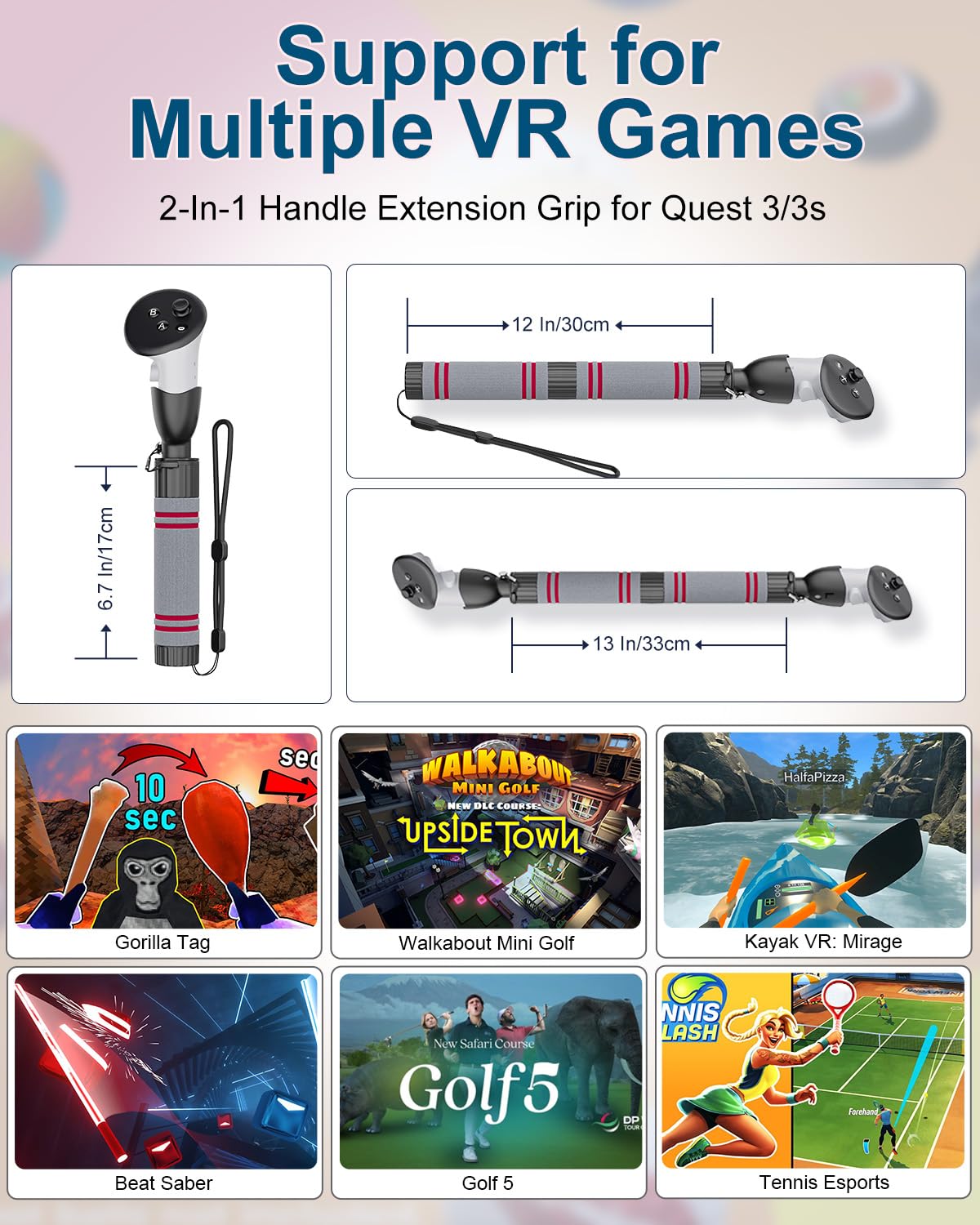 Accessoires de poignée pour Meta Quest 3, TanReginal Gorilla Tag Bras longs pour contrôleur Meta Quest 3S, double poignée d'extension VR Sticks compatibles avec Oculus Quest 3 pour Beat Saber et