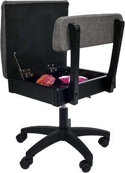Arrow Sewing H8123 Adjustable Height Hydraulic Sewing and Craft Chair with Under Seat Storage and Solid Fabric, Lady Gray Fabric