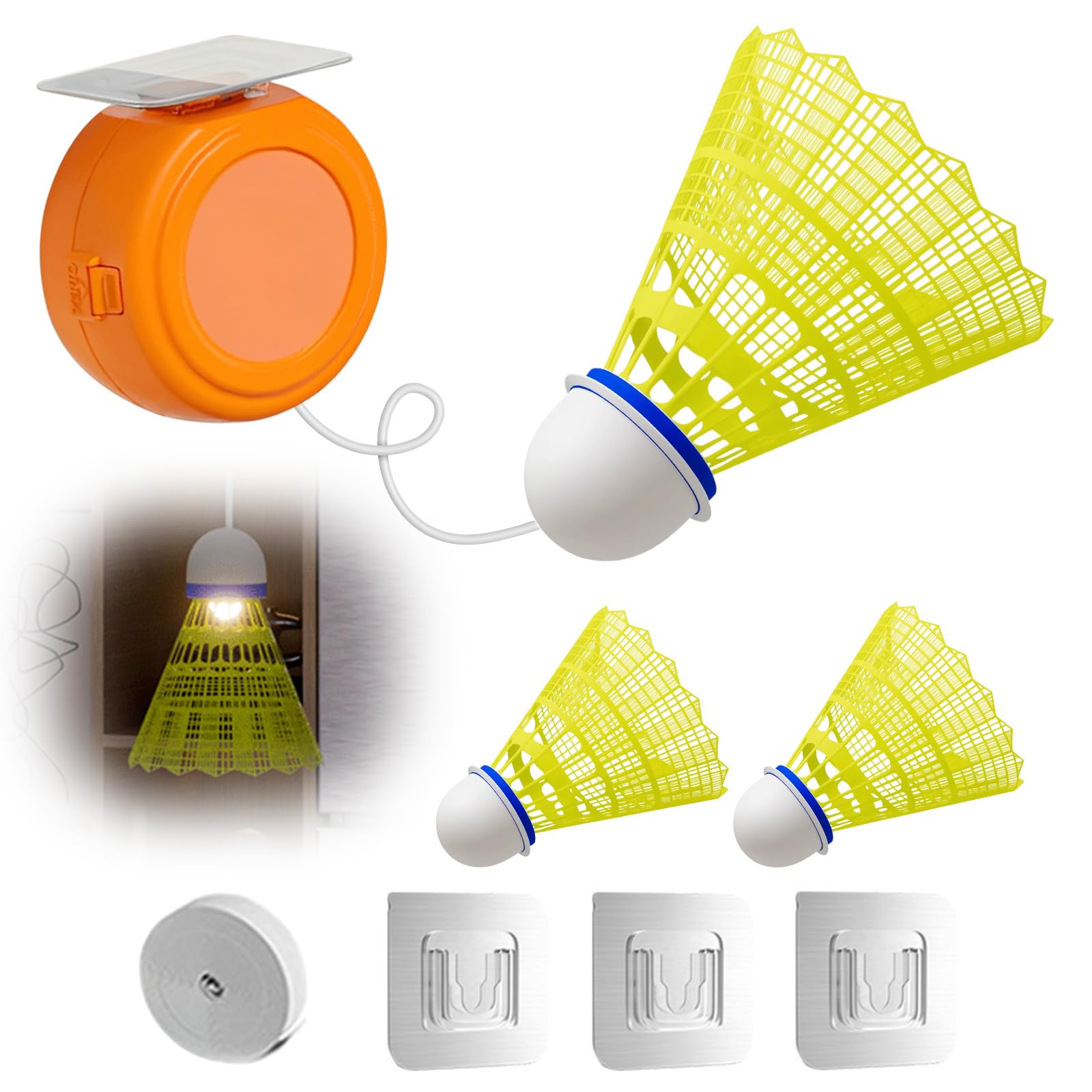 Scappof Single Player Badminton, 2025 New Adjustable Automatic Rebound Shuttlecock, Single Player Badminton Trainer, Badminton Rebound Trainer for Indoor Self Practice at Home (3pcs Balls)