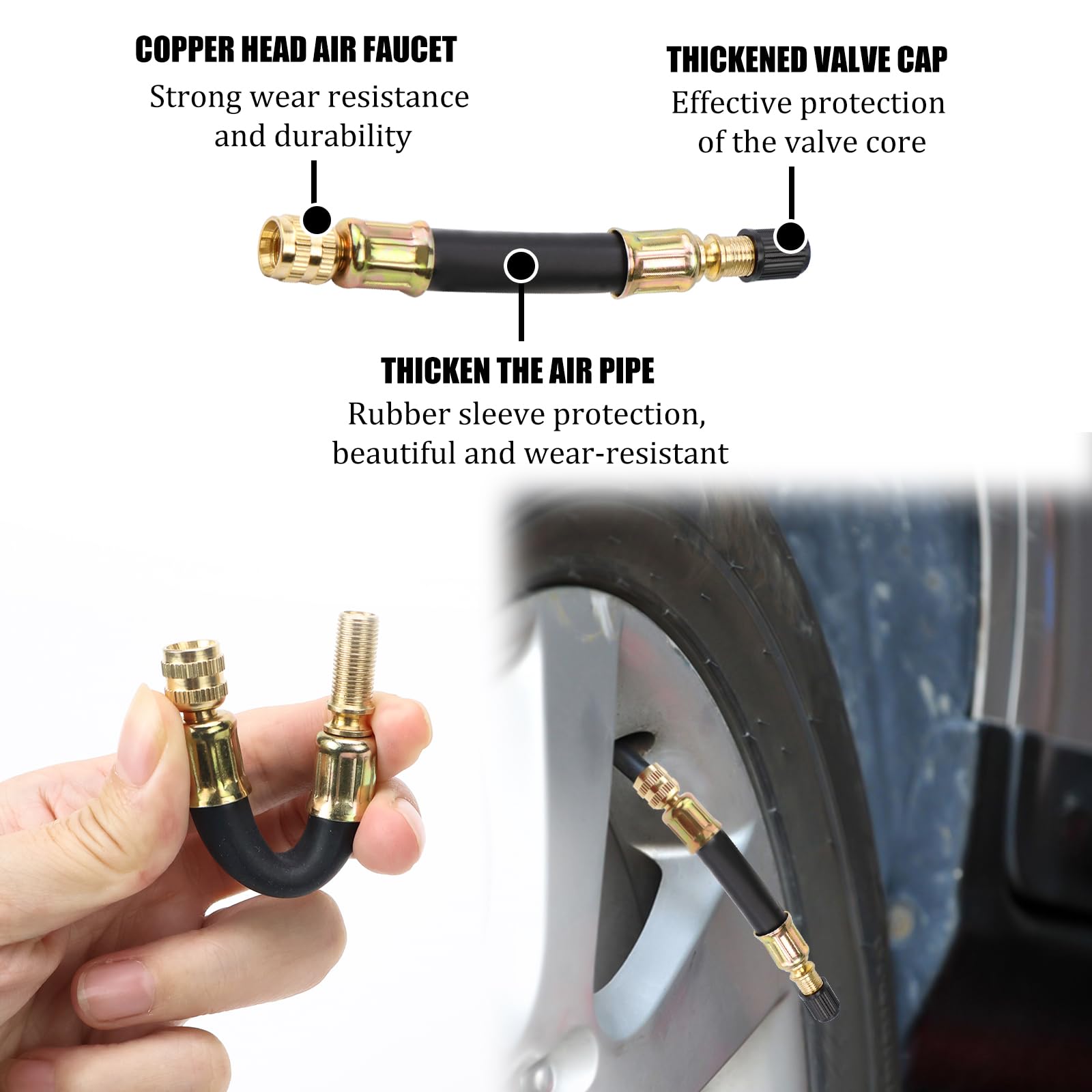 UGBO Przedłużacz zaworu elastyczny gumowy trzonek przedłużacz 100 mm adapter do motocykla samochodowego