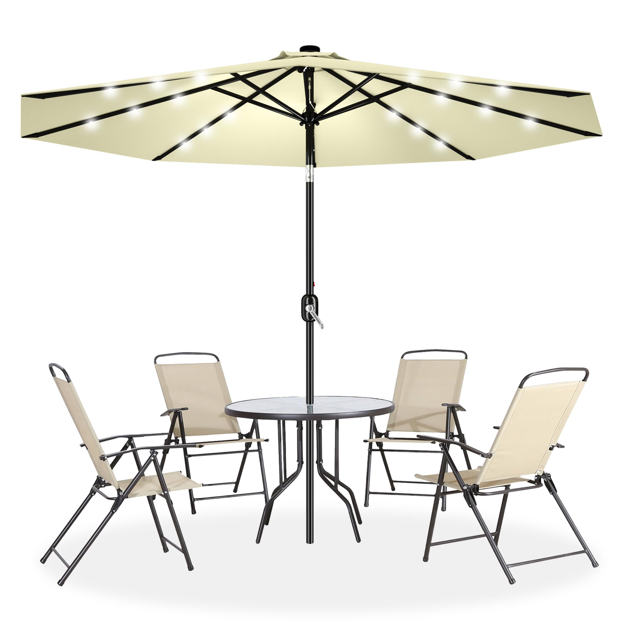 YRHome 300cm Parasol Alu Przechylny z korbą ręczną Ochrona UV 40+,Ciemnoszary Parasol ogrodowy Taras Tartowy Parasol Tartowy do balkonu, ogrodu, tarasu (beżowy,3m z diodą LED)