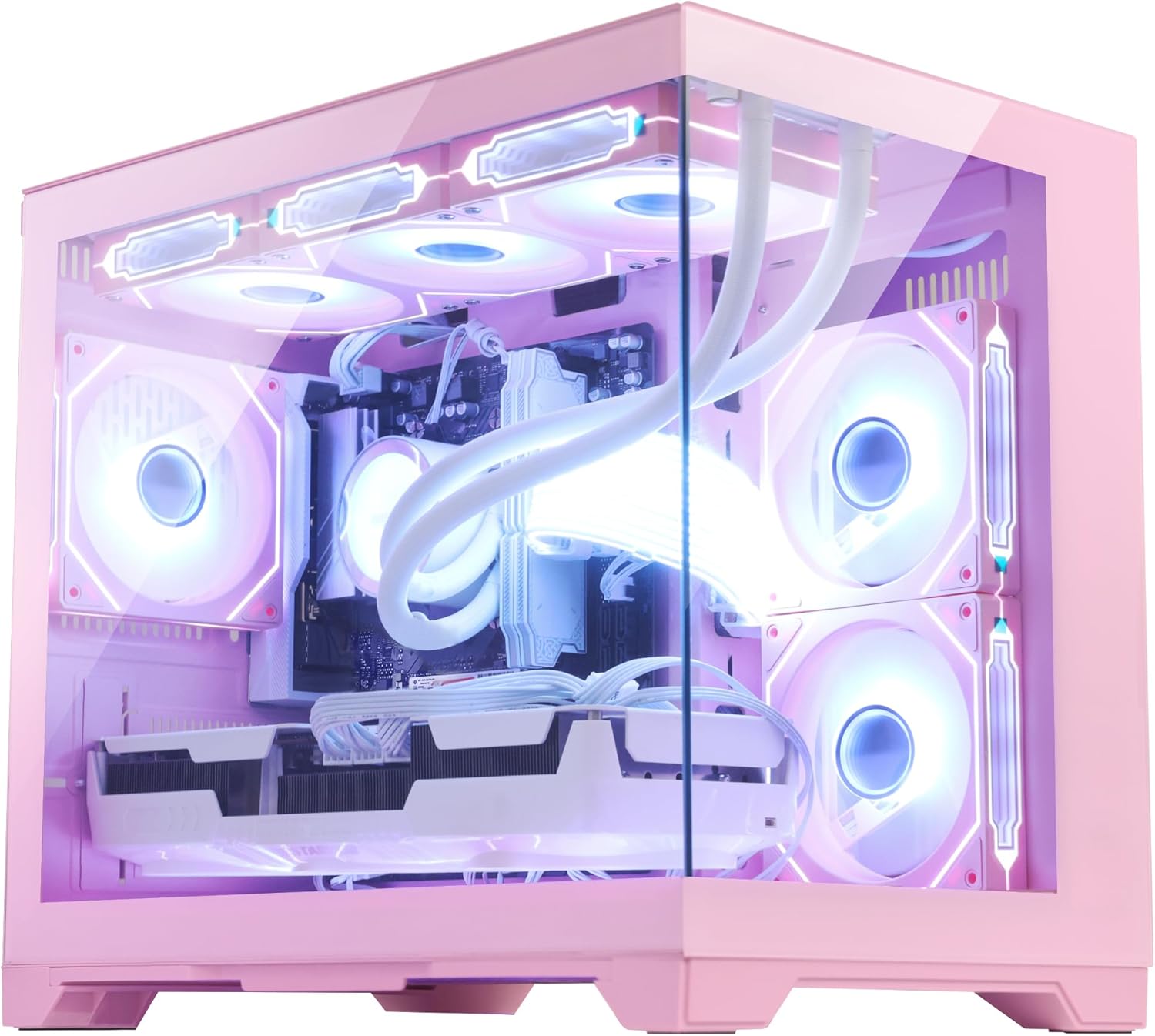Pink Prebuilt AI Gaming PC Desktop, AMD Ryzen 7 9800X3D, RTX 5070 12GB, 360mm AIO, 32GB DDR5 RAM, 1TB SSD + 2TB SATA SSD, 850W PSU, RGB Fusion 2.0 Software-Control, Win 11, Keyboard & Mouse Included