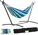 FDW Hammock with Stand, Portable Hammock Stand with 9' Heavy Duty Steel Stand for Outdoor Patio or Indoor with Carrying Case, Blue