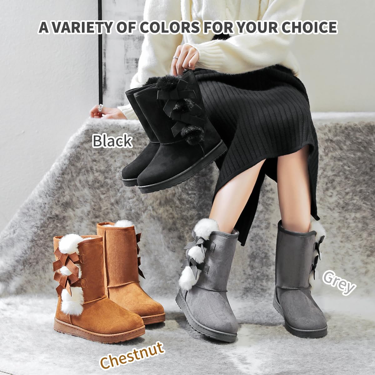 Witwatia Winter Snow Boots for Women Mid Calf Warm Fur Lined Boots Ladies Slip on Fashion Bootie - Image 5