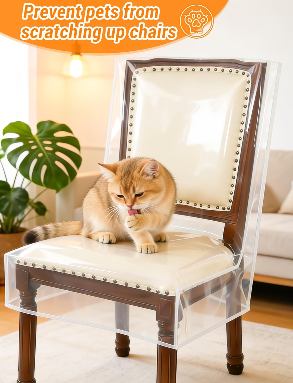 8Pcs Dining Chair Covers, Clear Plastic Chair Seat Protector, Keep Chair Away from Water, Dust, Stain