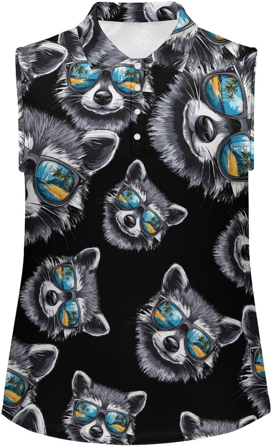 Raccoon With Glasses Womens Golf Shirts Print Polo Shirt Sleeveless Tank Top Casual Work Blouses